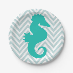 Plato De Papel Placas de papel de Baby Shower del Seahorse del