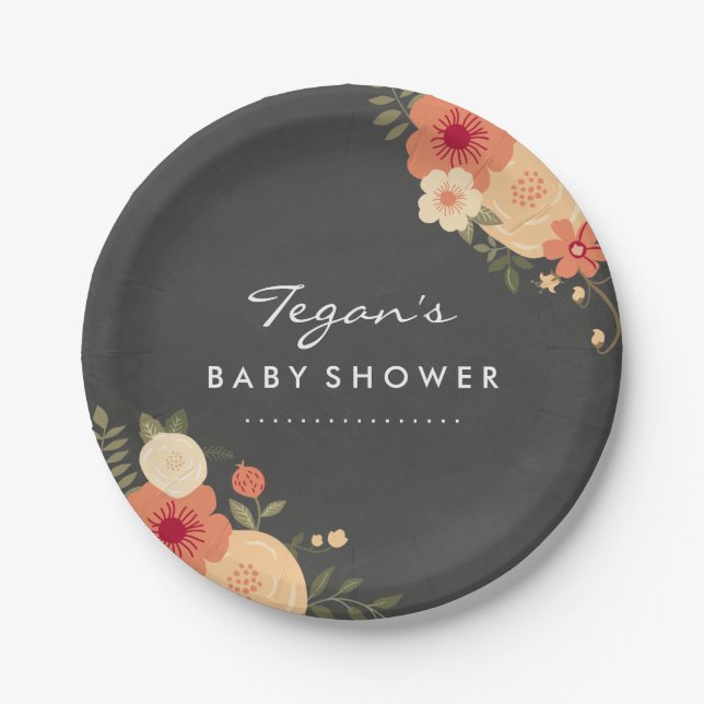 Plato De Papel Placas de papel de Baby Shower floral y moderna de (Anverso)