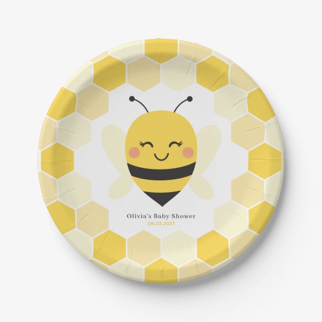 Plato De Papel Placas de papel de Baby Shower para abejas con dis (Anverso)