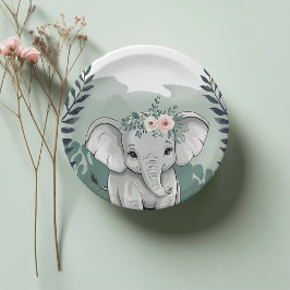 Plato De Papel Placas de papel de Baby Shower para un elefante sa
