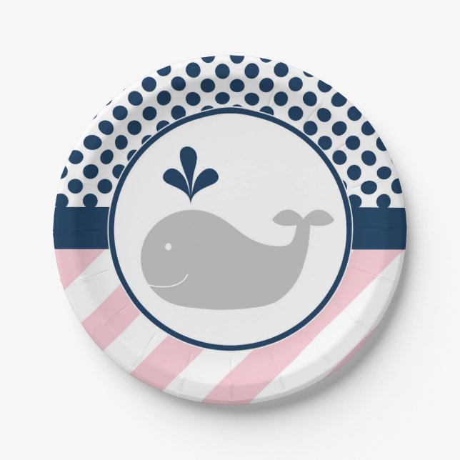 Plato De Papel Placas de papel de ballena rosa (Anverso)