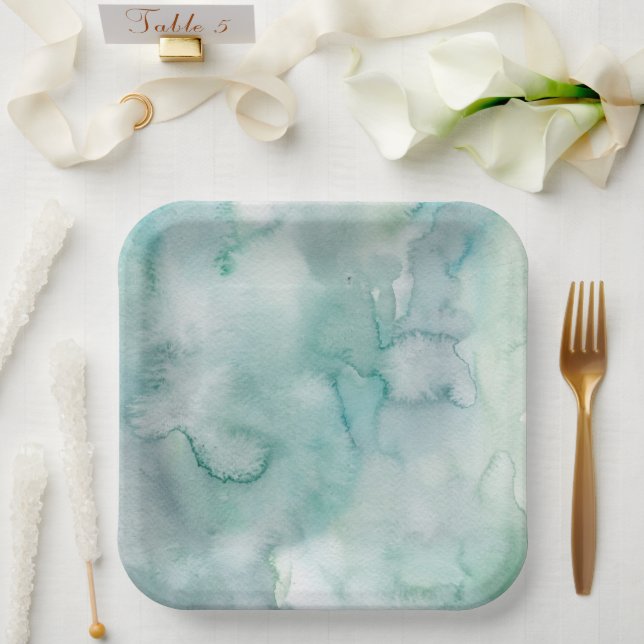 Plato De Papel Placas de papel de Boda acuático azul (Boda)