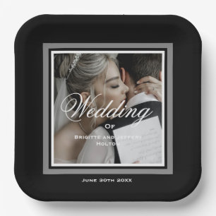 Plato De Papel Placas de papel de boda blanco y negro