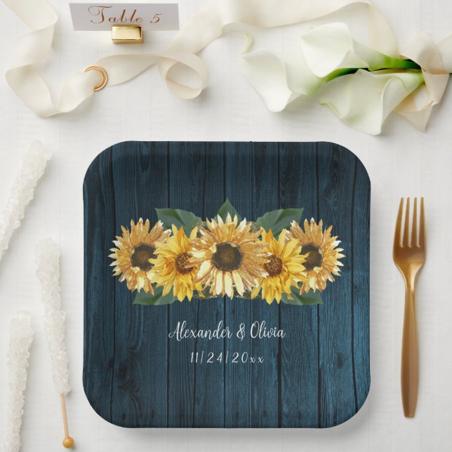 Plato De Papel Placas de papel de Boda de girasol azul ruso (Boda)
