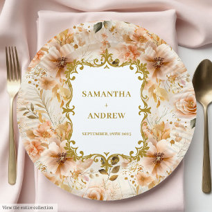 Plato De Papel Placas de papel de Boda dorado Rubor de diseño