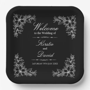Plato De Papel Placas de papel de Boda floral de origen blanco