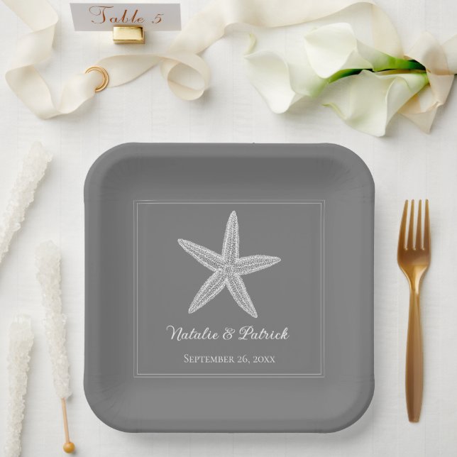 Plato De Papel Placas de papel de Boda Gris Starfish (Boda)