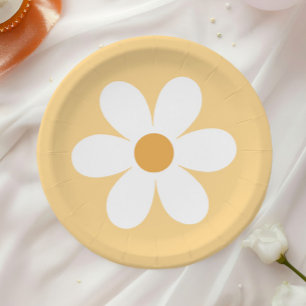 Plato De Papel Placas de papel de boho amarillo retro daisy