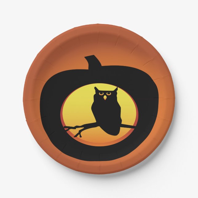 Plato De Papel Placas de papel de búho de Halloween (Anverso)