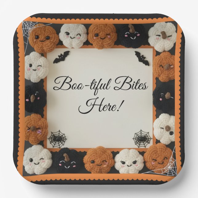 Plato De Papel Placas de papel de calabaza de crochet mate Hallow (Anverso)
