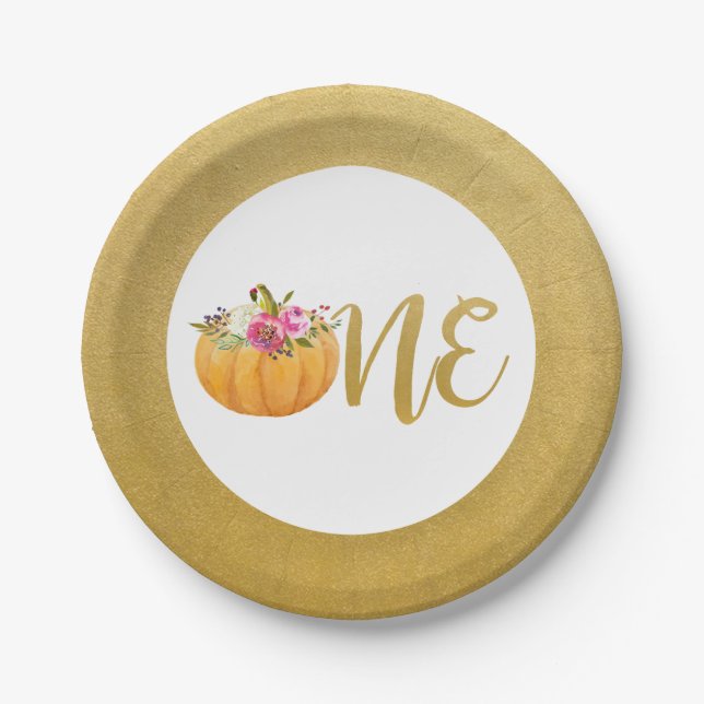 Plato De Papel Placas de papel de calabaza floral (Anverso)