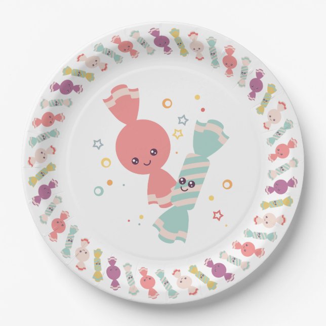 Plato De Papel Placas de papel de caramelo sonriente de Kawaii (Anverso)