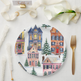 Plato De Papel Placas de papel de casas de Navidad antiguas