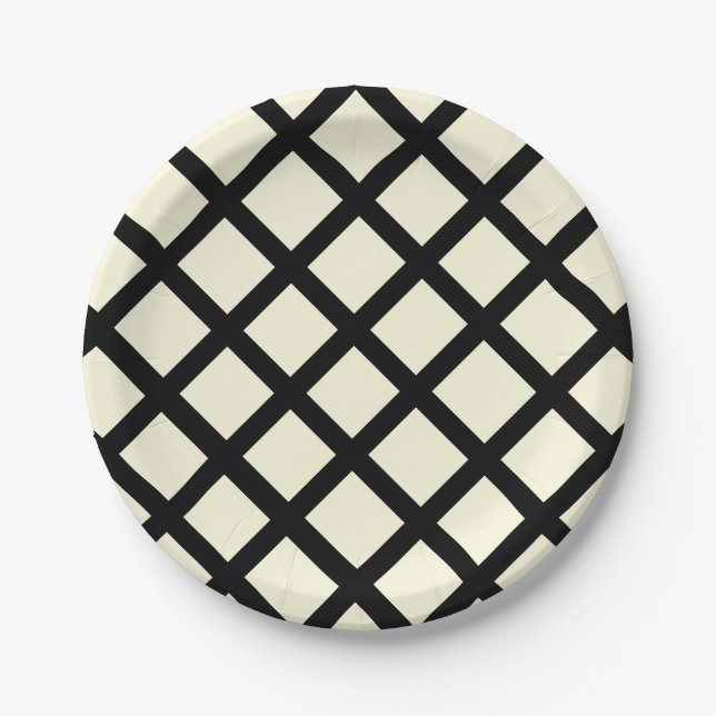 Plato De Papel Placas de papel de celosía (crema y negro) (Anverso)