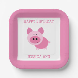 Plato De Papel Placas de papel de cerdo rosado