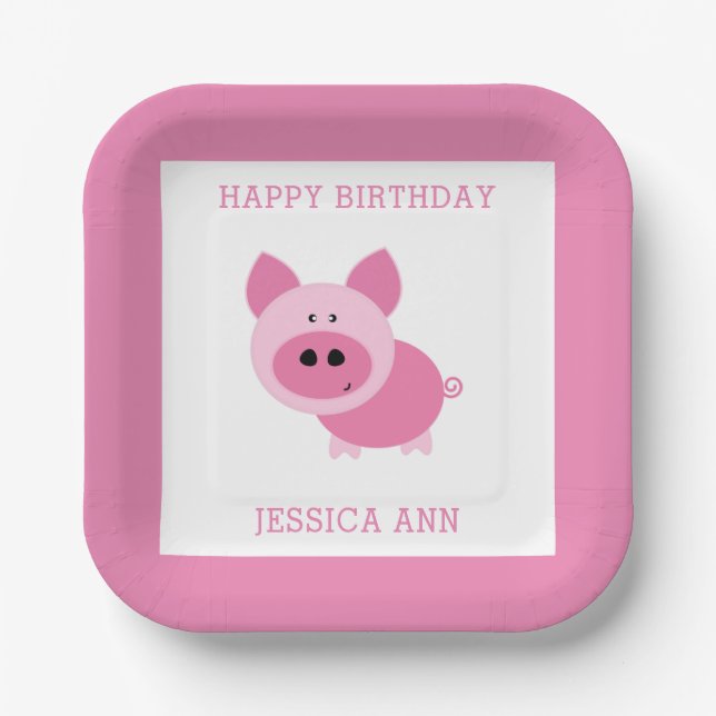 Plato De Papel Placas de papel de cerdo rosado (Anverso)