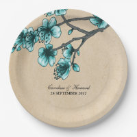 Placas de papel de cerezo vintage Aqua