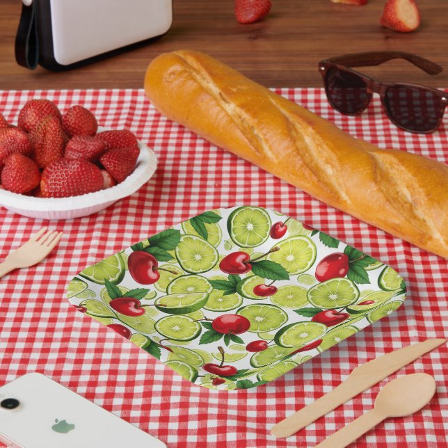 Plato De Papel Placas de papel de cerezo y lima (Picnic)