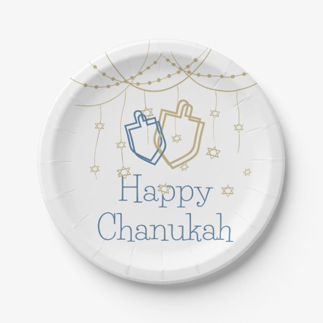 Plato De Papel Placas de papel de Chanukah felices (Anverso)