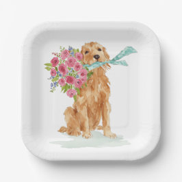 Plato De Papel Placas de papel de coqueta de Golden Retriever