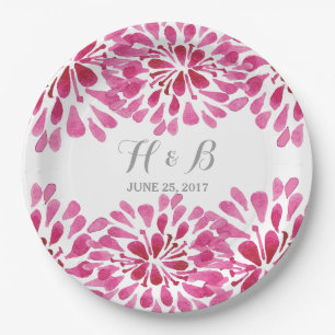 Plato De Papel Placas de papel de crisantemo de color de agua ros