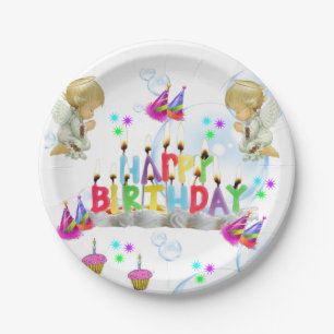 Plato De Papel Placas de papel de cumpleaños, ángeles gemelos