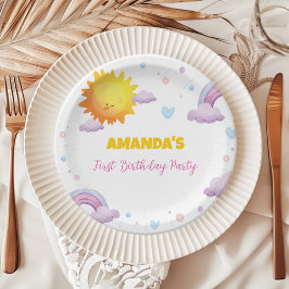 Plato De Papel Placas de papel de cumpleaños con arcoiris y poco 