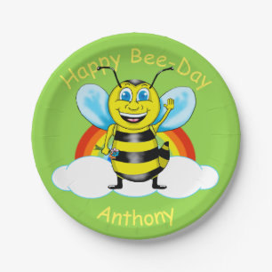 Plato De Papel Placas de papel de cumpleaños de abeja feliz (Pers