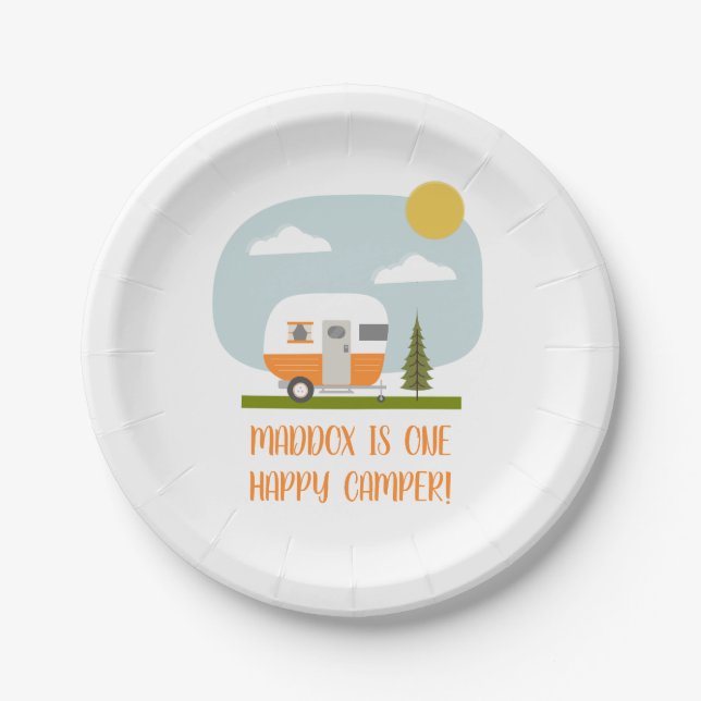 Plato De Papel Placas de papel de cumpleaños de Camper, Naranja d (Anverso)