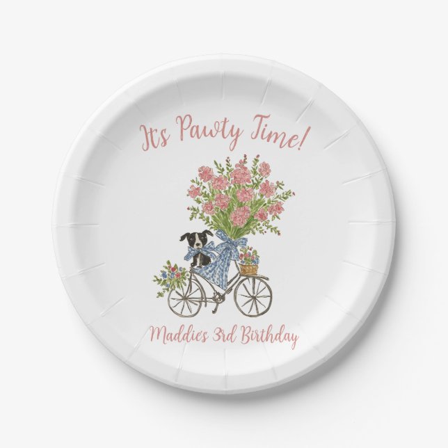 Plato De Papel Placas de papel de cumpleaños de Coquette Puppy (Anverso)