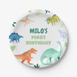 Plato De Papel Placas de papel de cumpleaños de dinosaurios color