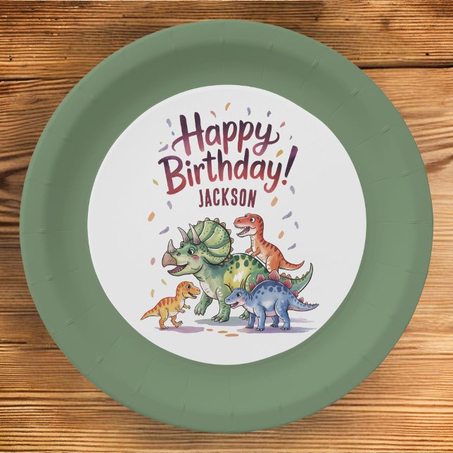 Plato De Papel Placas de papel de cumpleaños de dinosaurios perso (Subido por el creador)