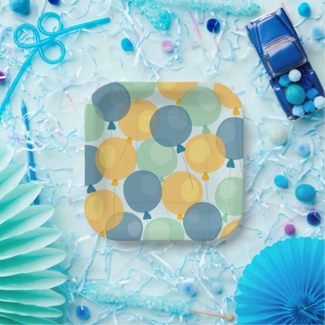 Plato De Papel Placas de papel de cumpleaños de globo mate (Fiesta)