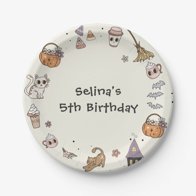Plato De Papel Placas de papel de cumpleaños de Halloween fantasm (Anverso)