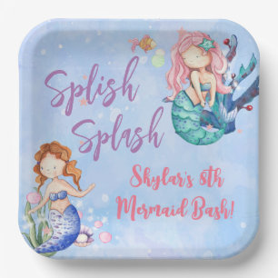 Plato De Papel Placas de papel de cumpleaños de Mermaid Bash acua