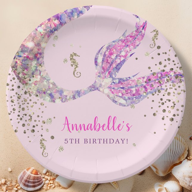 Plato De Papel Placas de papel de cumpleaños de sirena rosa (Subido por el creador)