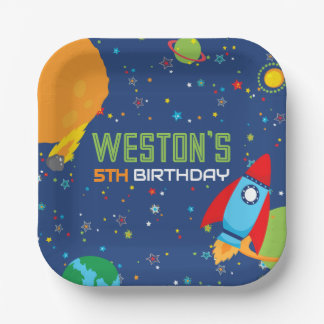 Plato De Papel Placas de papel de cumpleaños espaciales fuera de 