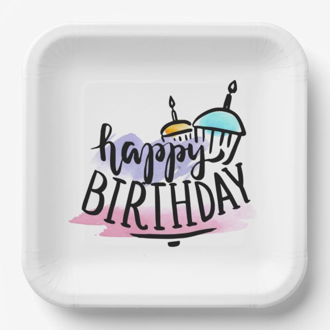 Plato De Papel Placas de papel de cumpleaños felices (Anverso)
