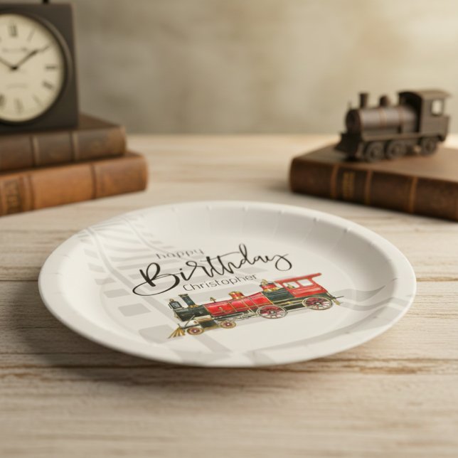 Plato De Papel Placas de papel de cumpleaños felices para trenes  (Personalized Train Happy Birthday Paper Plates)