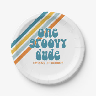 Plato De Papel Placas de papel de cumpleaños Groovy One Retro Boy