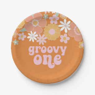 Plato De Papel Placas de papel de cumpleaños Groovy One Retro Flo