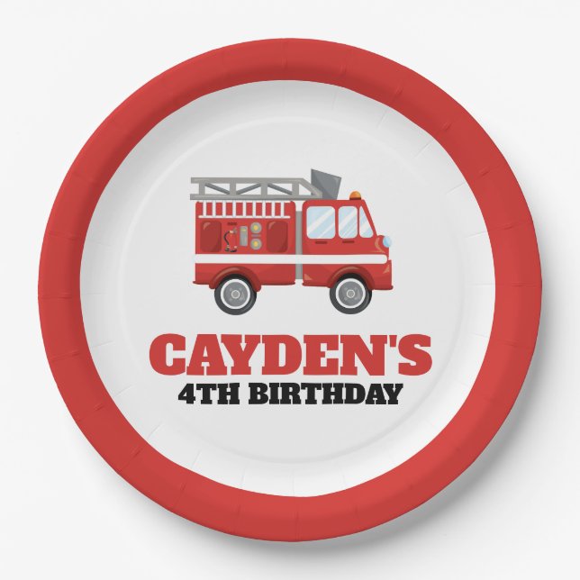 Plato De Papel Placas de papel de cumpleaños para bomberos de bom (Anverso)