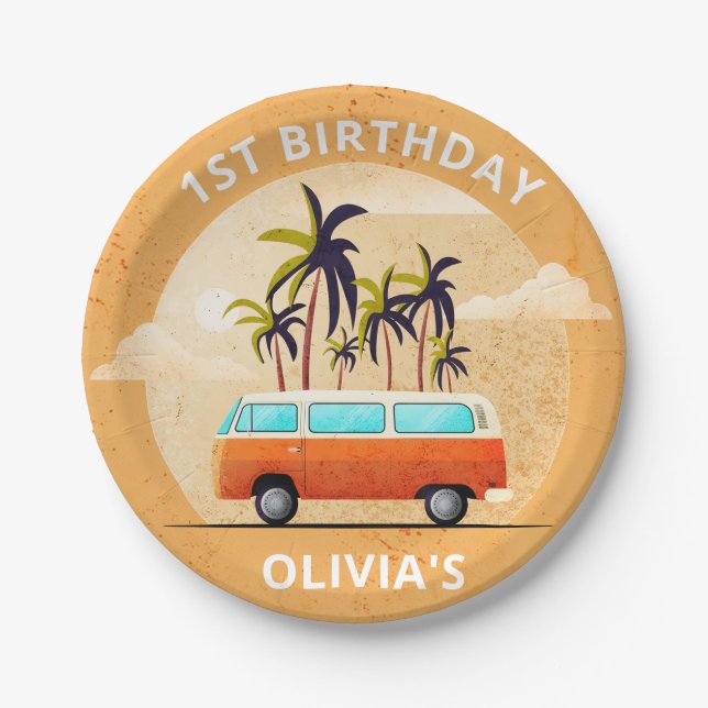 Plato De Papel Placas de papel de cumpleaños para el surf en la p (Anverso)