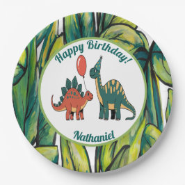 Plato De Papel Placas de papel de cumpleaños para niños de dinosa