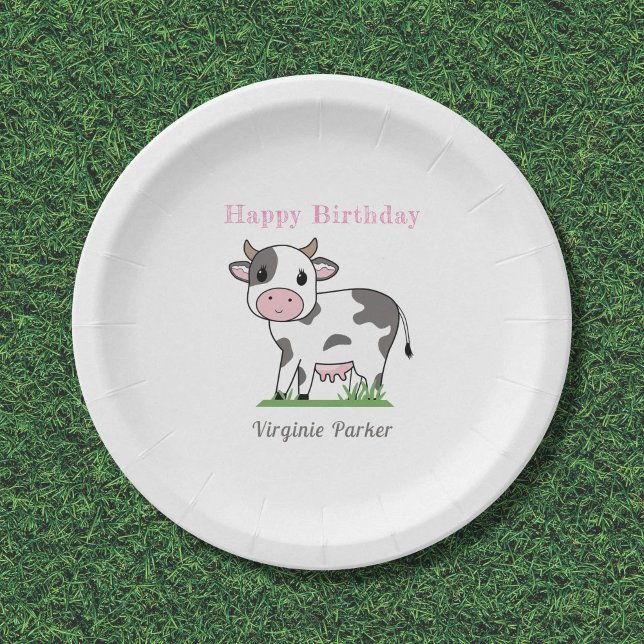 Plato De Papel Placas de papel de cumpleaños para vacas vacas (Cute Cow Birthday Paper Plates)