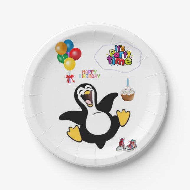 Plato De Papel Placas de papel de cumpleaños, pingüino (Anverso)