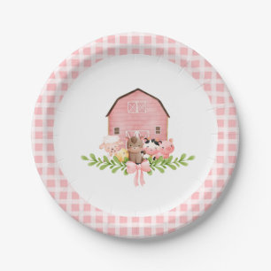 Plato De Papel Placas de papel de cumpleaños rosadas de Gingham B