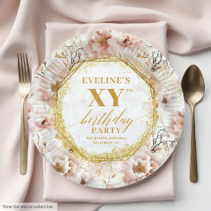 Plato De Papel Placas de papel de cumpleaños rosado con polvo de
