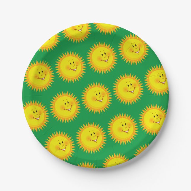 Plato De Papel Placas de papel de cumpleaños Sunshine Green Happy (Anverso)