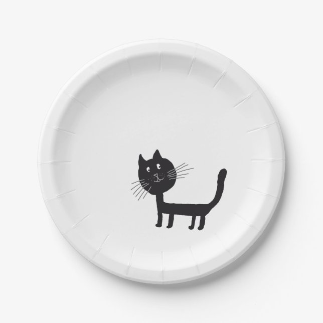 Plato De Papel Placas de papel de dibujo de gato negro (Anverso)